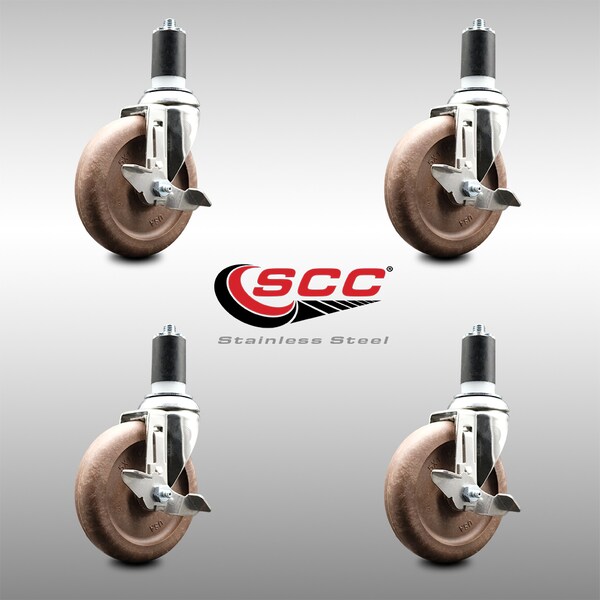 Service Caster 5 Inch 316SS High Temp Glass Filled Nylon 1-1/2 Inch Stem Caster Set Brake SCC SCC-SS316EX20S514-GFNSHT-TLB-112-4 - main